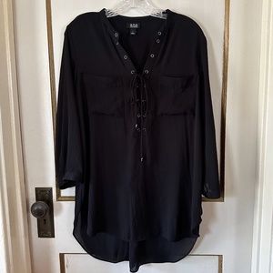 Black Lace-up High Low Hem Tunic